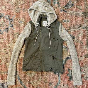 Billabong distressed jacket with snap off hood